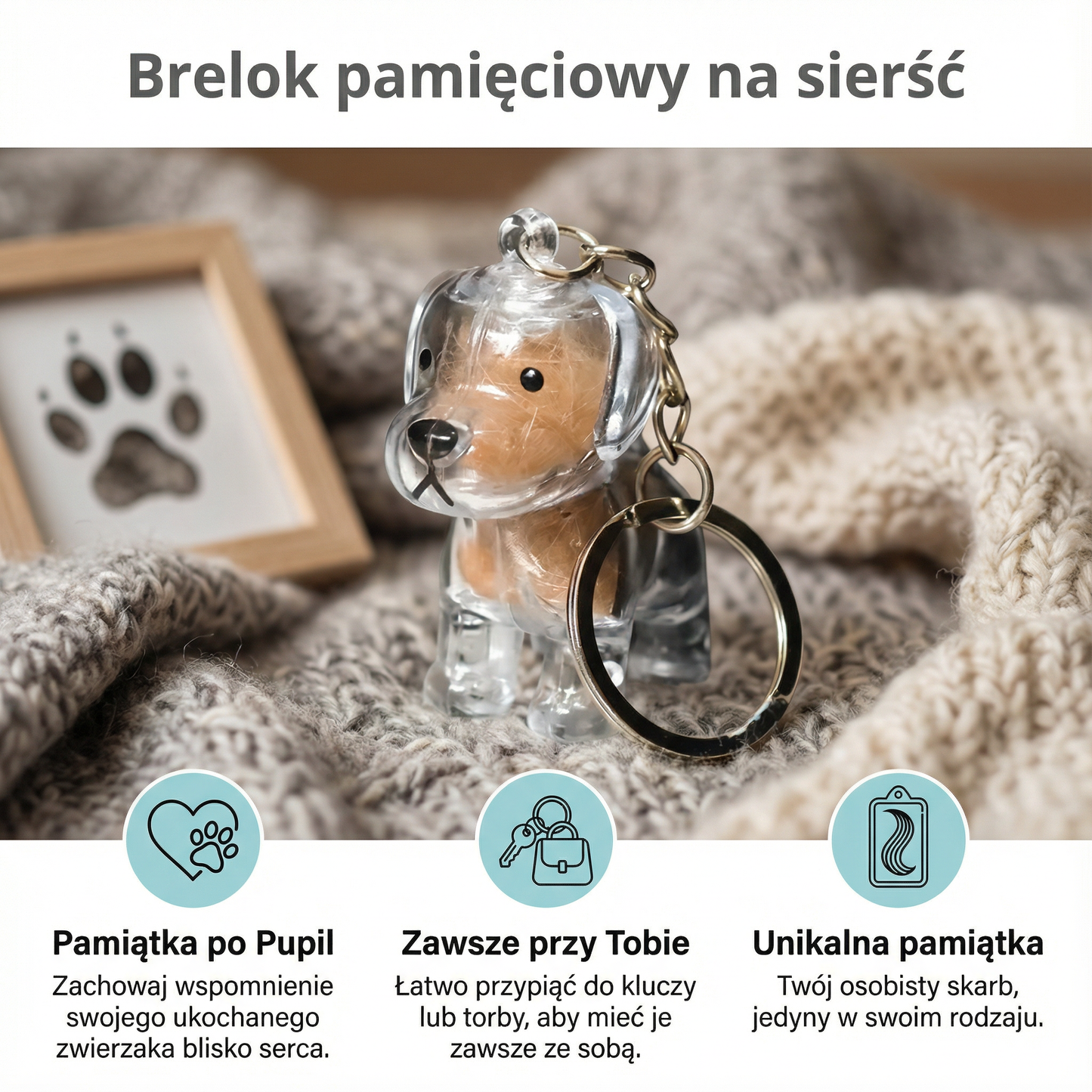 Brelok pamięciowy na sierść w kształcie psa