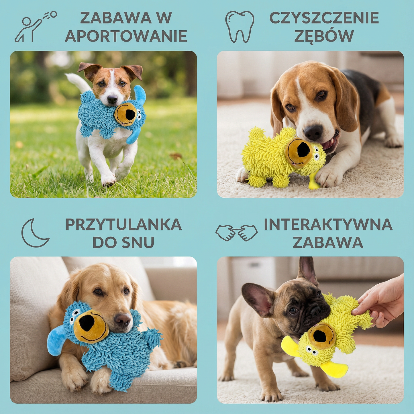 Chichocząca zabawka do czyszczenia zębów w psich kolorach