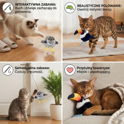 Latająca i ćwierkająca ptasia zabawka dla kota