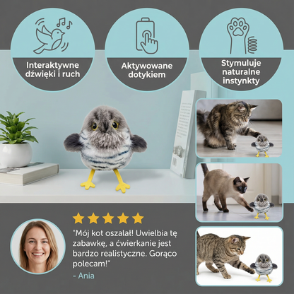 Latająca i ćwierkająca ptasia zabawka dla kota
