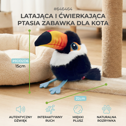 Latająca i ćwierkająca ptasia zabawka dla kota