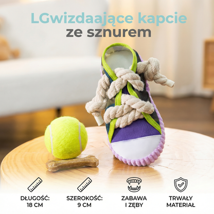 Gwizdające kapcie ze sznurem – zabawa i zęby
