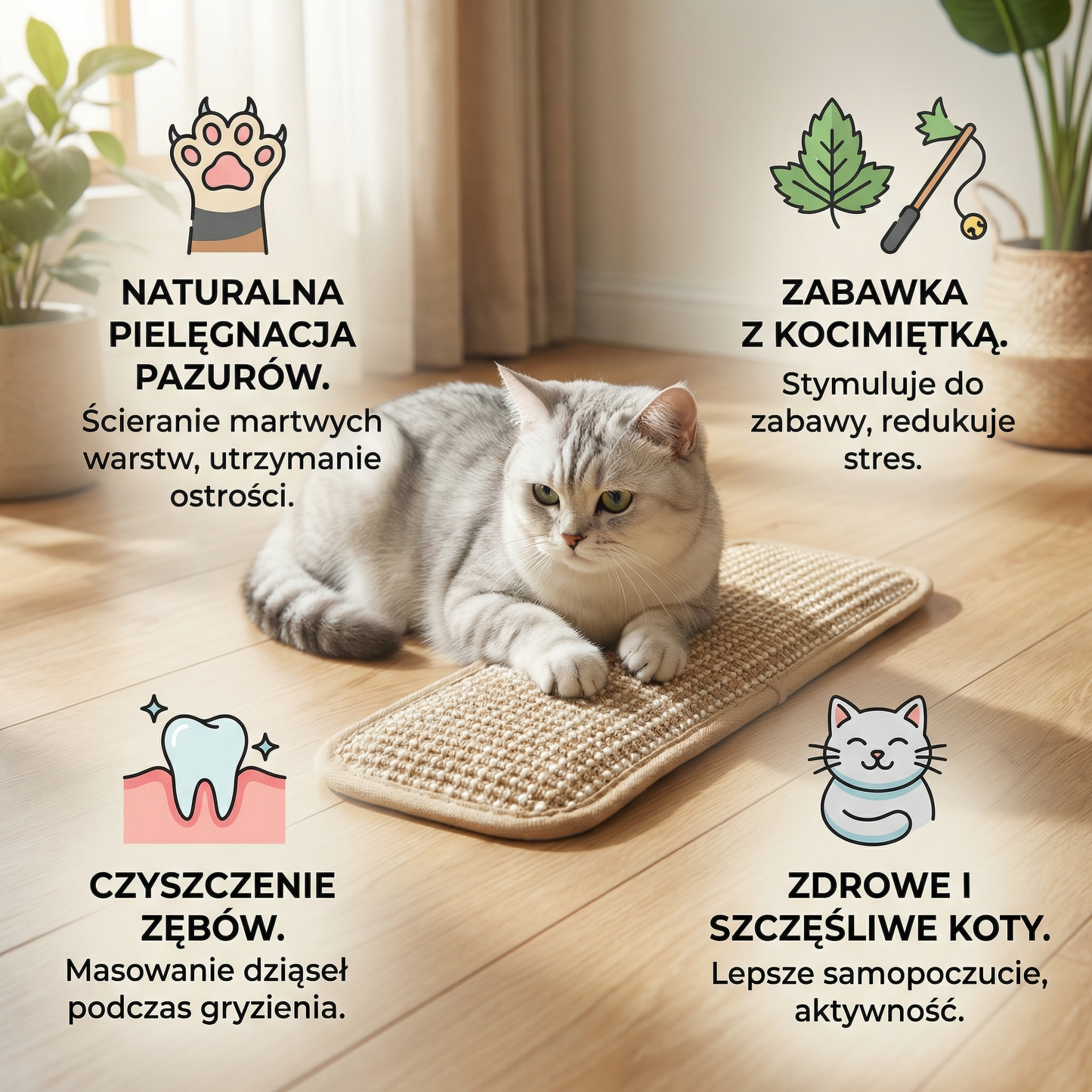 Naturalna podkładka do drapania i zabawy z kocimiętką z liny konopnej – do pielęgnacji pazurów i zębów