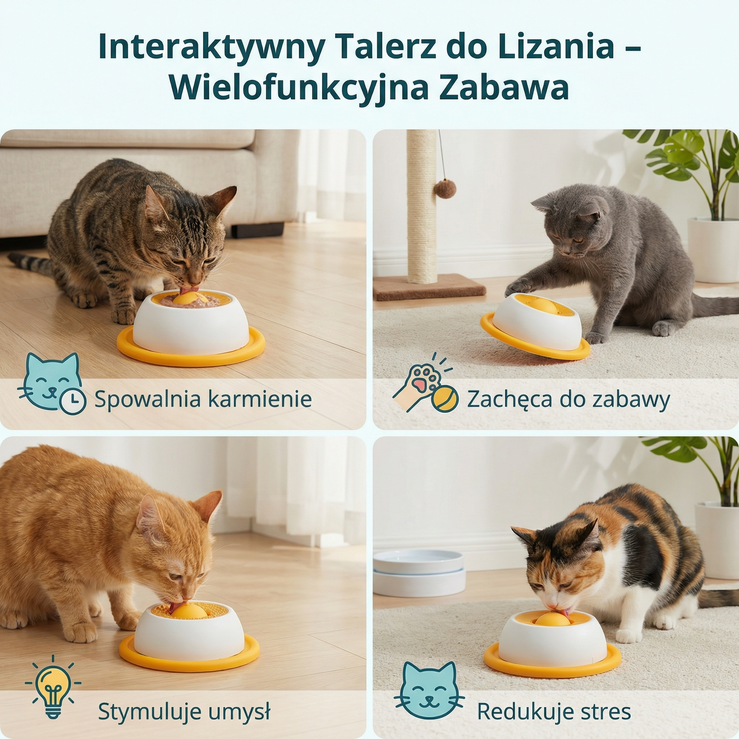 Interaktywny talerz do lizania z przysmakami – spowalniający karmienie dla kotów