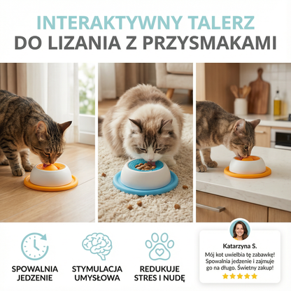 Interaktywny talerz do lizania z przysmakami – spowalniający karmienie dla kotów