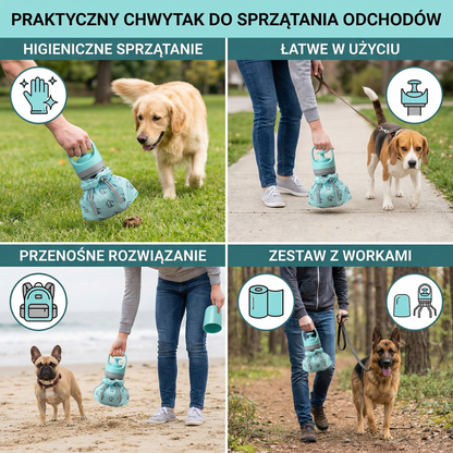 Praktyczny chwytak do sprzątania odchodów z woreczkami – przenośny zestaw outdoorowy