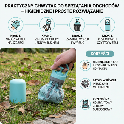 Praktyczny chwytak do sprzątania odchodów z woreczkami – przenośny zestaw outdoorowy