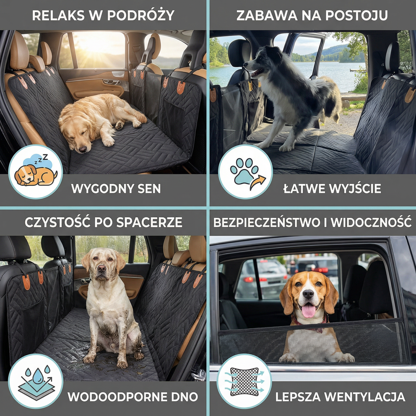 Przedłużenie siedzenia samochodowego z twardym dnem dla psów