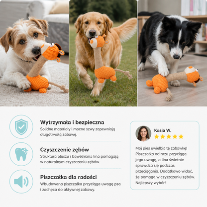Wytrzymała Pluszowa Zabawka Dla Psa Z Bawełnianą Liną, Piszczałką I Funkcją Czyszczenia Zębów
